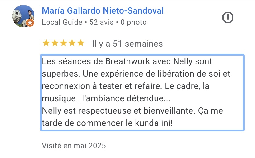 Avis Google de María Gallardo Nieto-Sandoval sur Nelly Thulliez Breathwork Toulouse