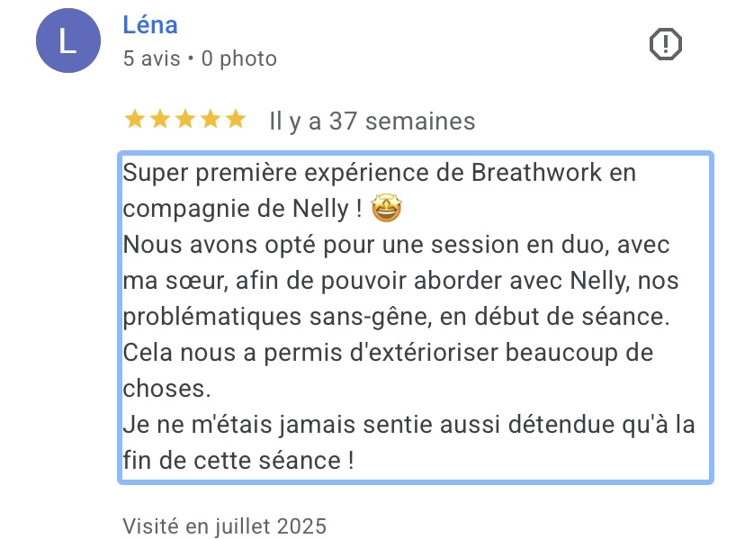 Avis Google de Léna sur Nelly Thulliez Breathwork Toulouse