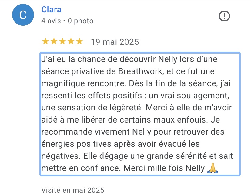 Avis Google de Clara sur Nelly Thulliez Breathwork Toulouse